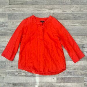 J. Crew Red Orange 100% Linen 3/4 Sleeve Top B1